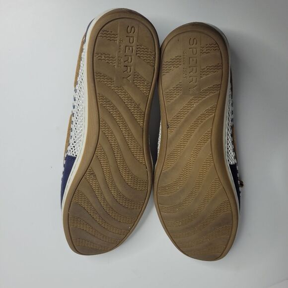 Sperry Blue White Nautical Preppy Classic Slip On Leather Boat Shoes Size 9 - Picture 5 of 7
